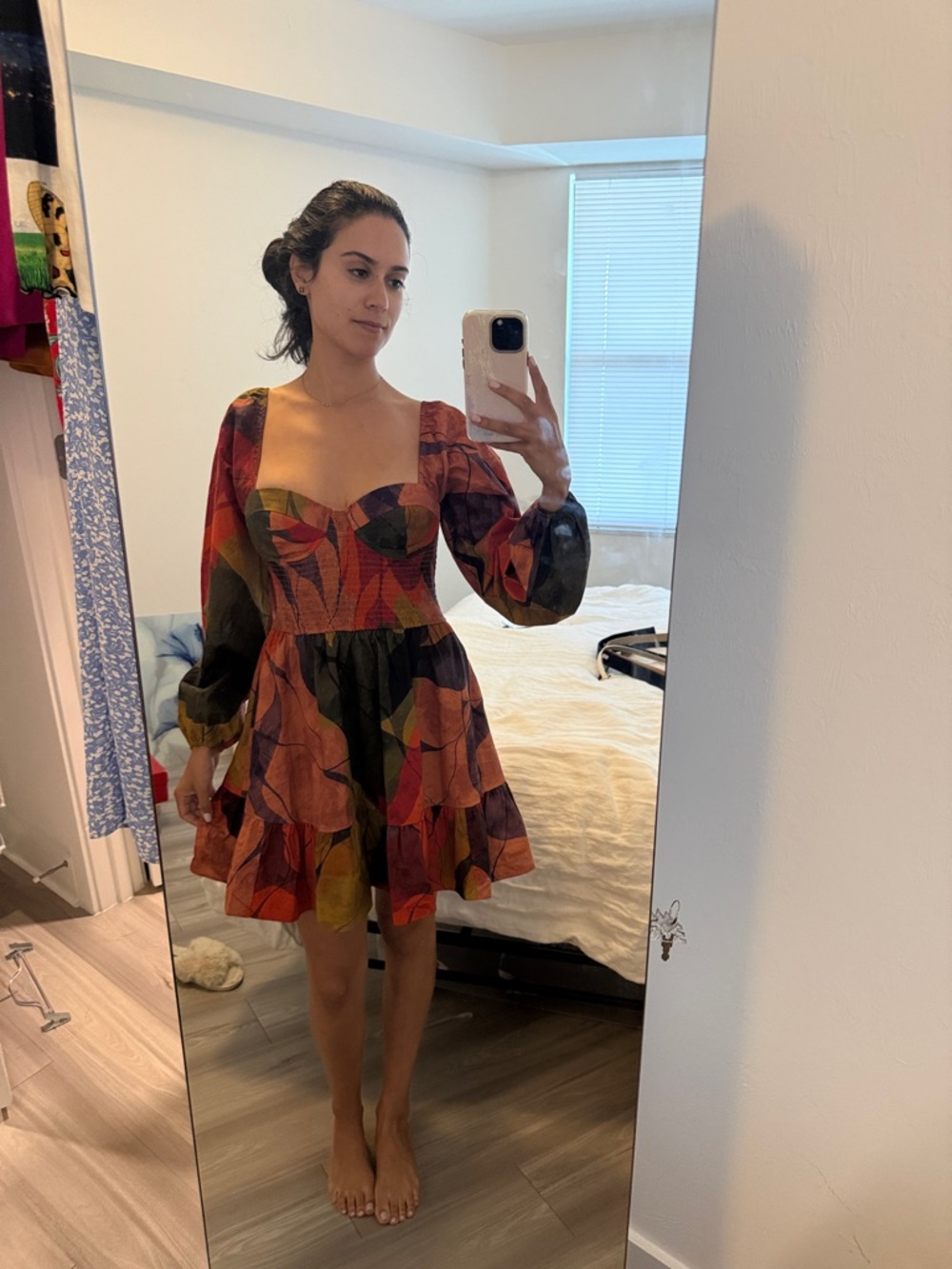 Beautiful Multi-Color Abstract Print Puff Sleeve Mini Dress